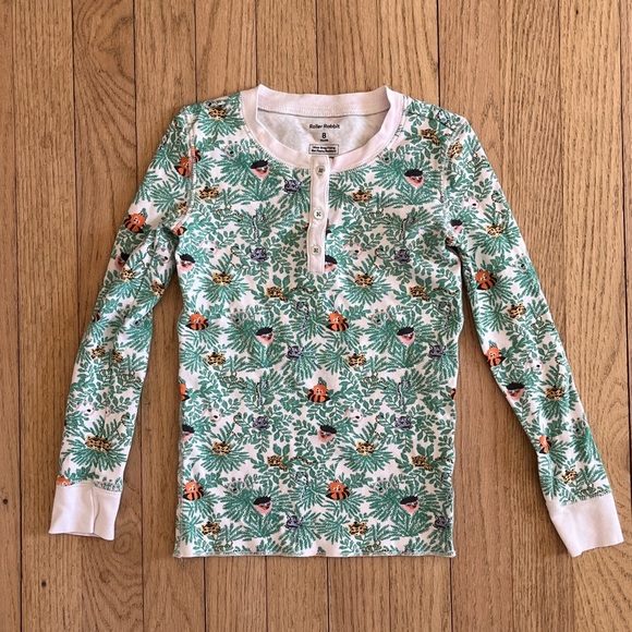Roller Rabbit Kids Jungle Print Size 8 Long Sleeve Pajama Henley Top - Picture 1 of 6